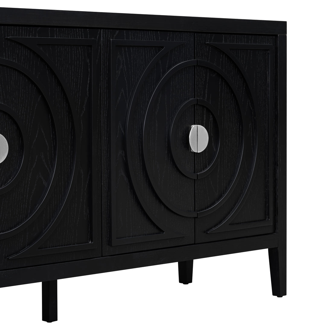 Retro Sideboard Door With Circular Groove Design Round Metal Door Handle For Entrance, Dinning Room, Living Room Black Black Mdf