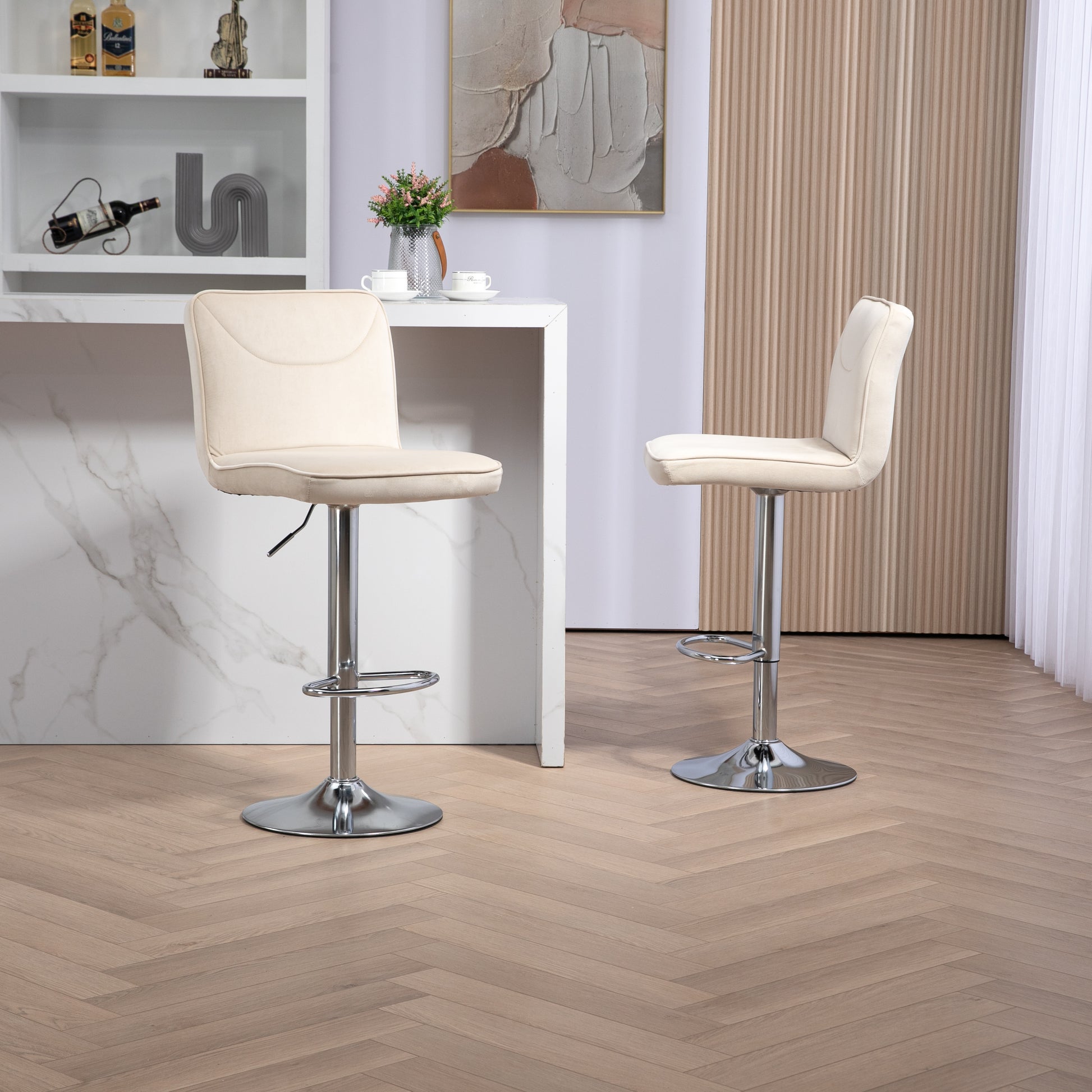 Coolmore Bar Stools With Back And Footrest Counter Height Dining Chairs 2Pc Set,360 Velvet Swivel Bar Stools Set Of 2, Adjustable Counter Height Bar Chairs Ivory Velvet Ivory Foam Velvet
