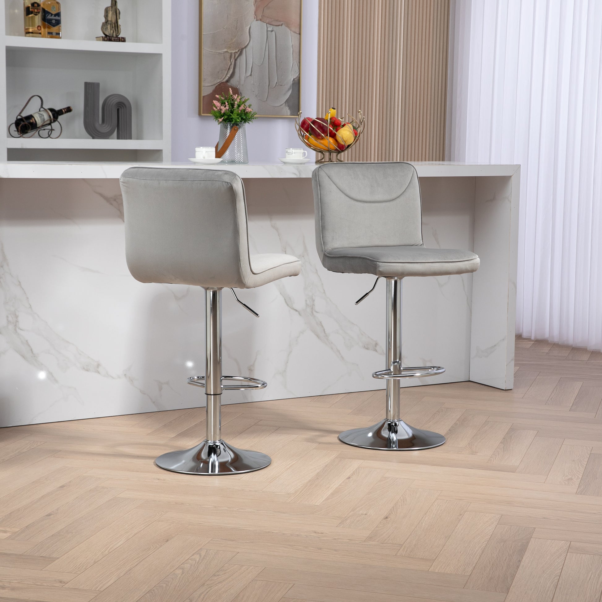 Coolmore Bar Stools With Back And Footrest Counter Height Dining Chairs 2Pc Set,360 Velvet Swivel Bar Stools Set Of 2, Adjustable Counter Height Bar Chairs Gray Velvet Gray Primary Living Space Foam Velvet