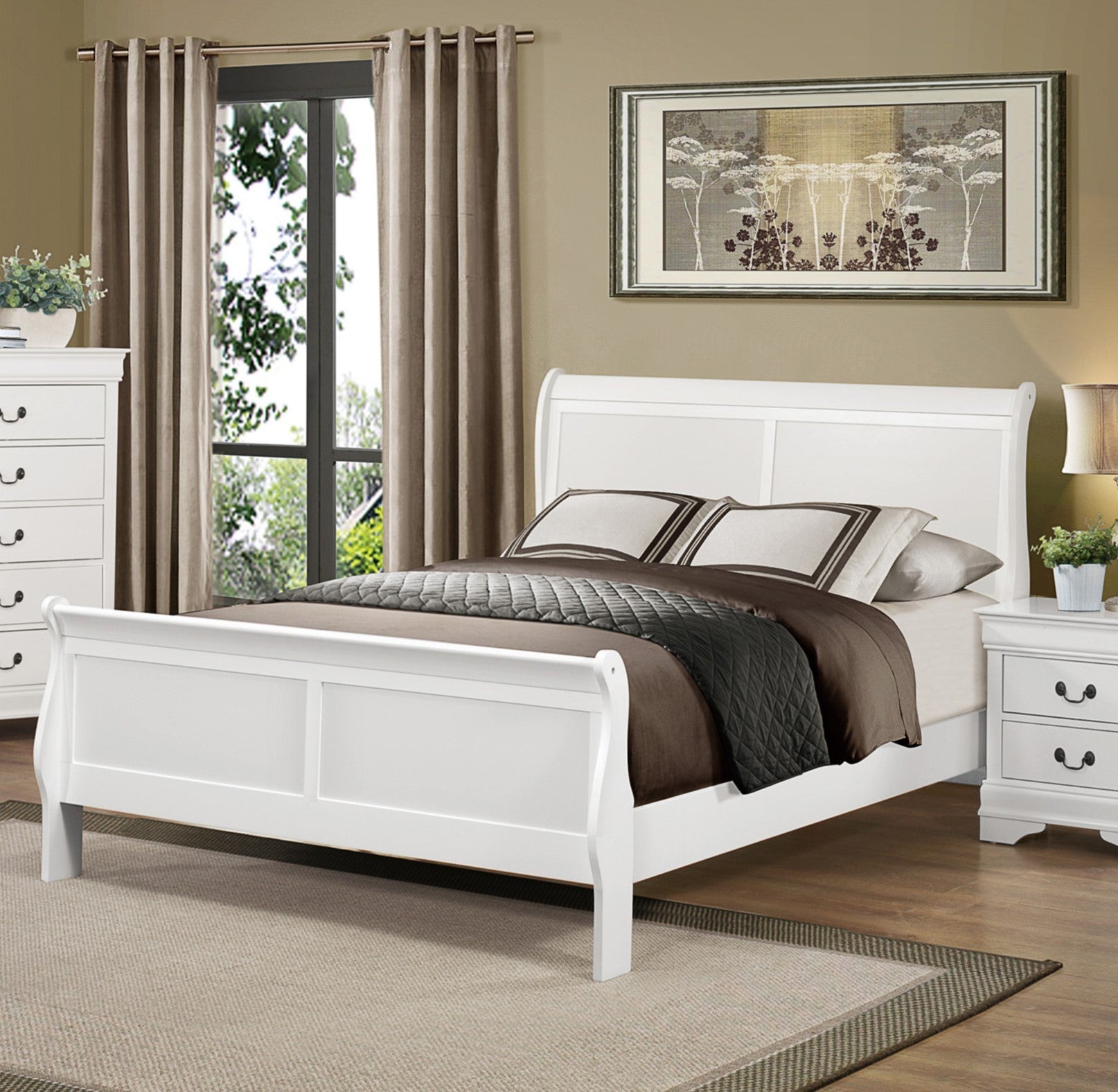 Classic Louis Philipe Style White Full Size Bed 1Pc Traditional Design Bedroom Furniture Sleigh Bed Box Spring Required Full White Wood Bedroom Traditional,Transitional Bed Frame Wood