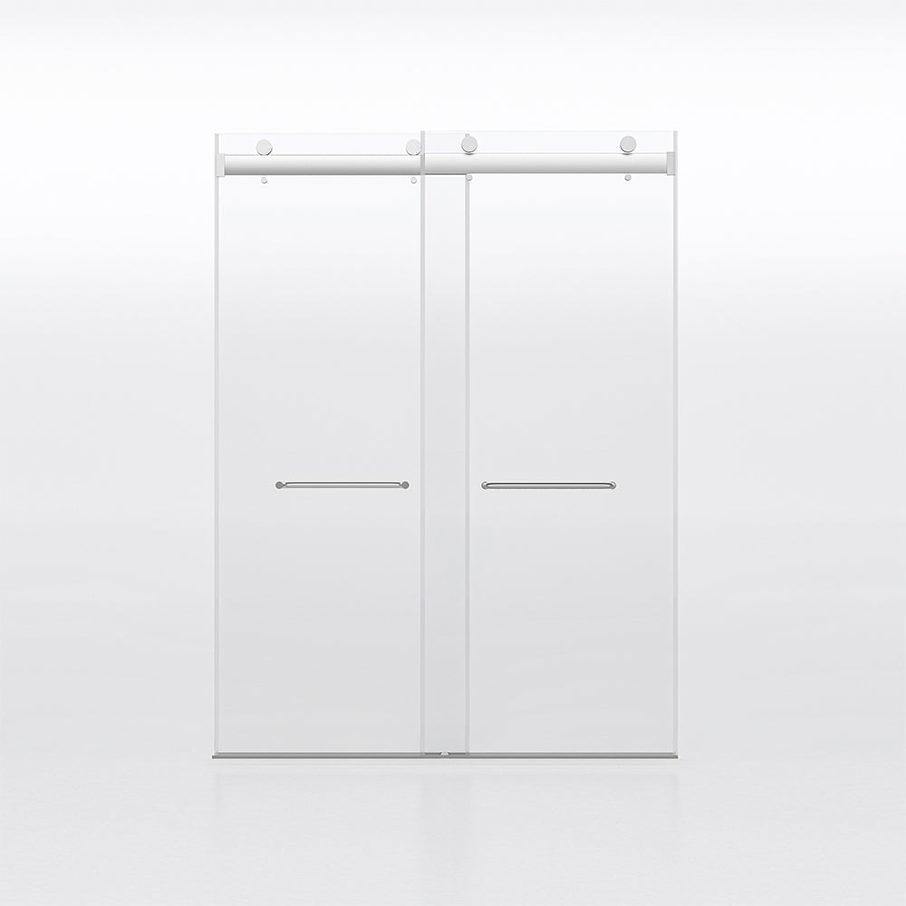 Frameless Sliding Glass Shower Doors 60" Width X 76"Height With 3 8" 10Mm Clear Tempered Glass, Brushed Nickel Brushed Nickel Bathroom American Design Stainless Steel Tempered Glass