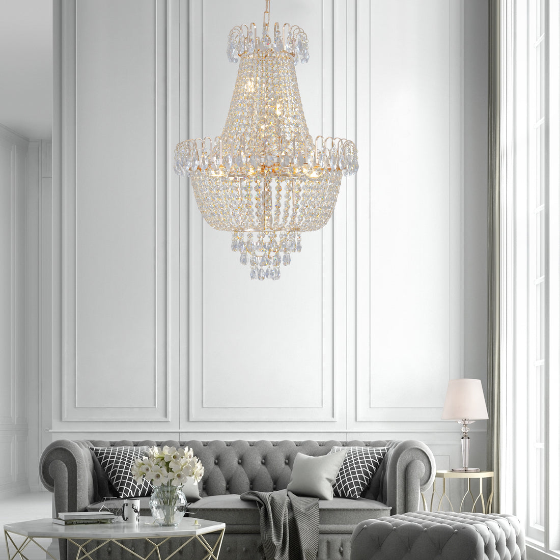 Gold Crystal Chandeliers,Large Contemporary Luxury Ceiling Lighting For Living Room Dining Room Bedroom Hallway Without Bulb Gold Luxury Crystal Iron