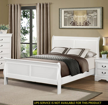 Classic Louis Philipe Style White Queen Size Bed 1Pc Traditional Design Bedroom Furniture Sleigh Bed Box Spring Required Queen White Wood Bedroom Traditional,Transitional Bed Frame Wood