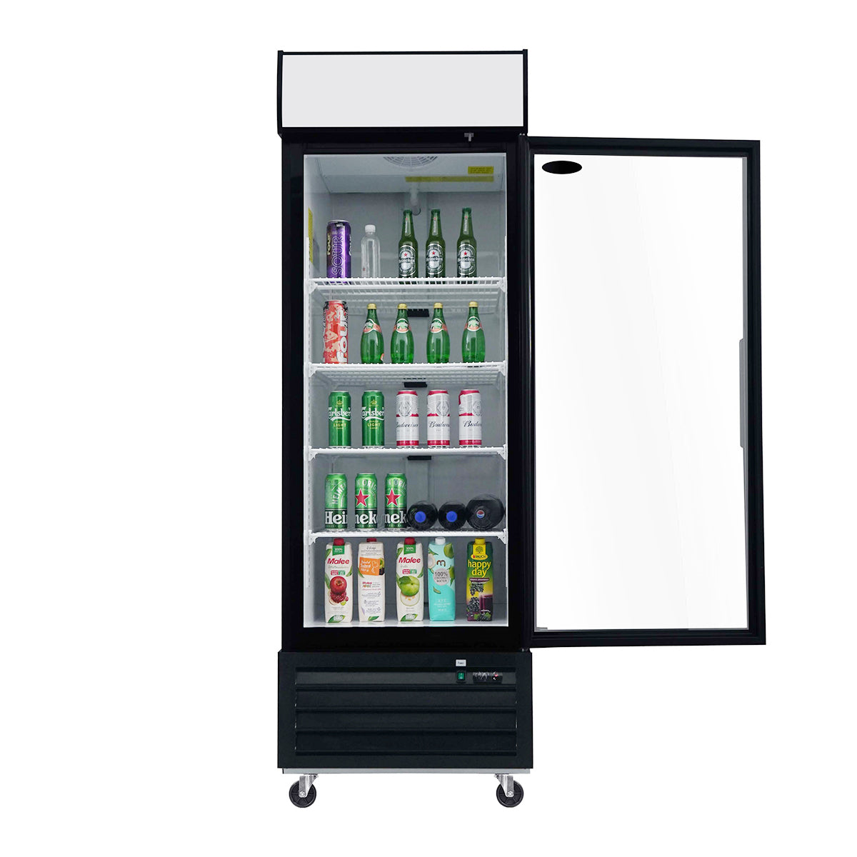 Orikool Glass Door Merchandiser Refrigerator 19.3 Cu.Ft Swing Door Commercial Display Refrigerators Merchandising Refrigeration With Led Top Panel Black Steel