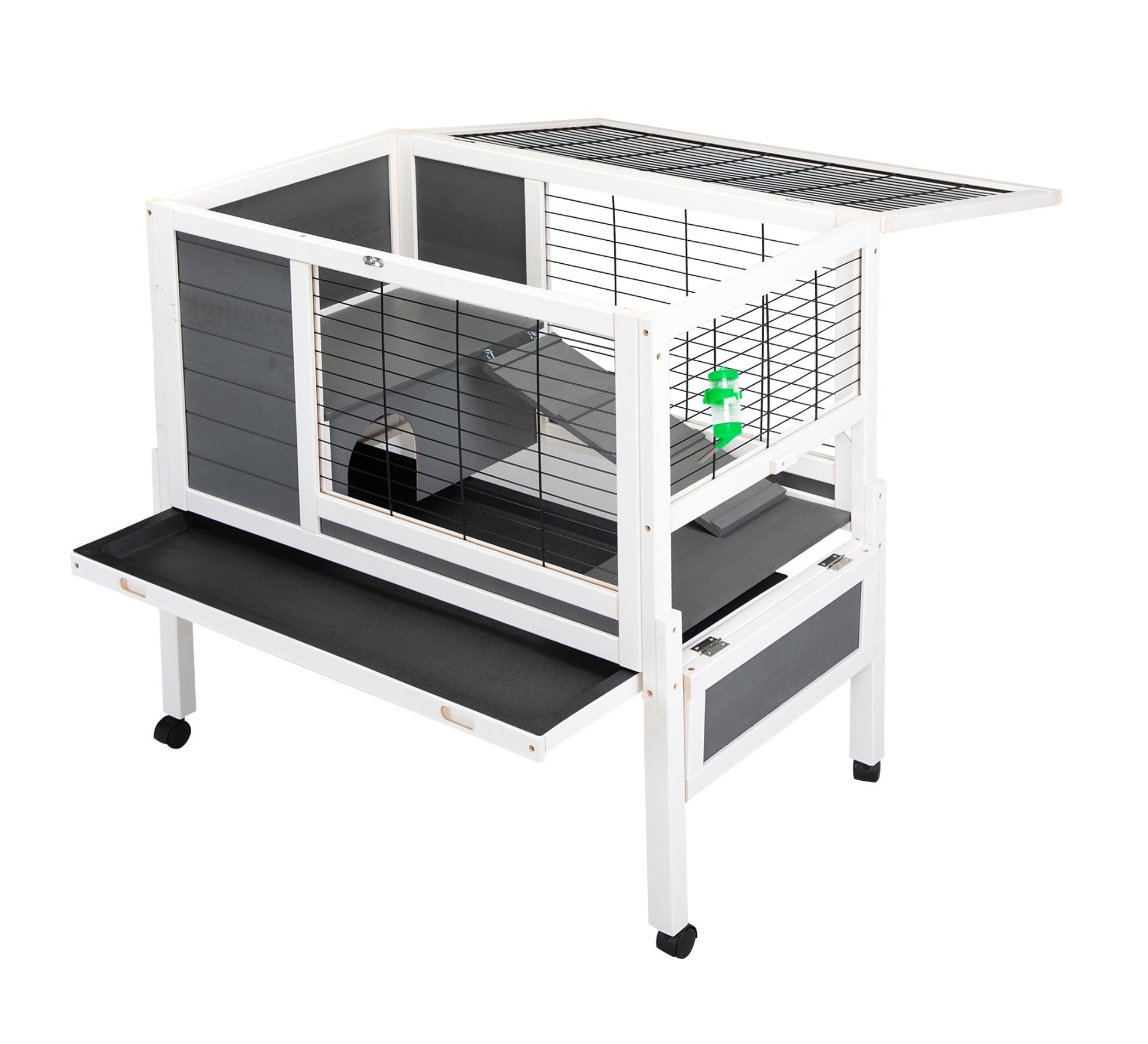 Wooden Rabbit Hutch With Wheels, Indoor Outdoor Pet House With Pull Out Tray Gray And White Gray Wood