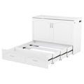 Full Size Murphy Bed Wall Bed With Drawer And A Set Of Sockets & Usb Ports, Pulley Structure Design, White White Solid Wood Mdf