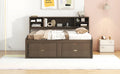 Full Size Wood Daybed With 2 Bedside Cabinets, Upper Shelves And 4 Drawers, Antique Brown Antique Brown Solid Wood Mdf