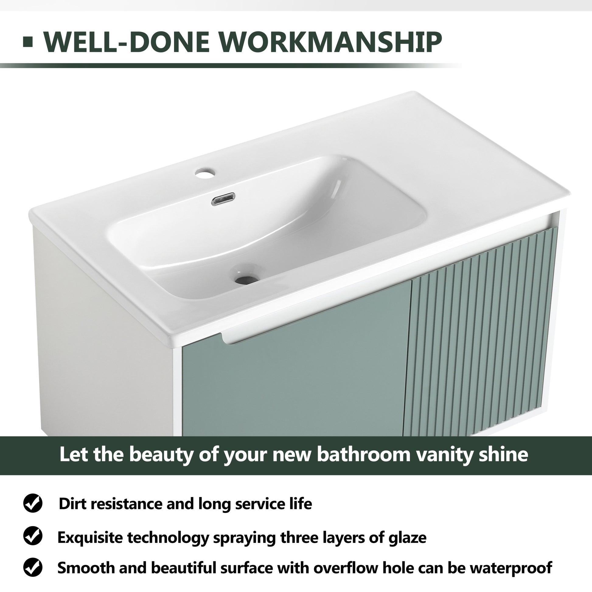 36 '' Wall Mounted Bathroom Vanity With Ceramic Sink, Bathroom Vanity With Soft Close Door Mint Green Bathroom Wall Mounted Modern Plywood