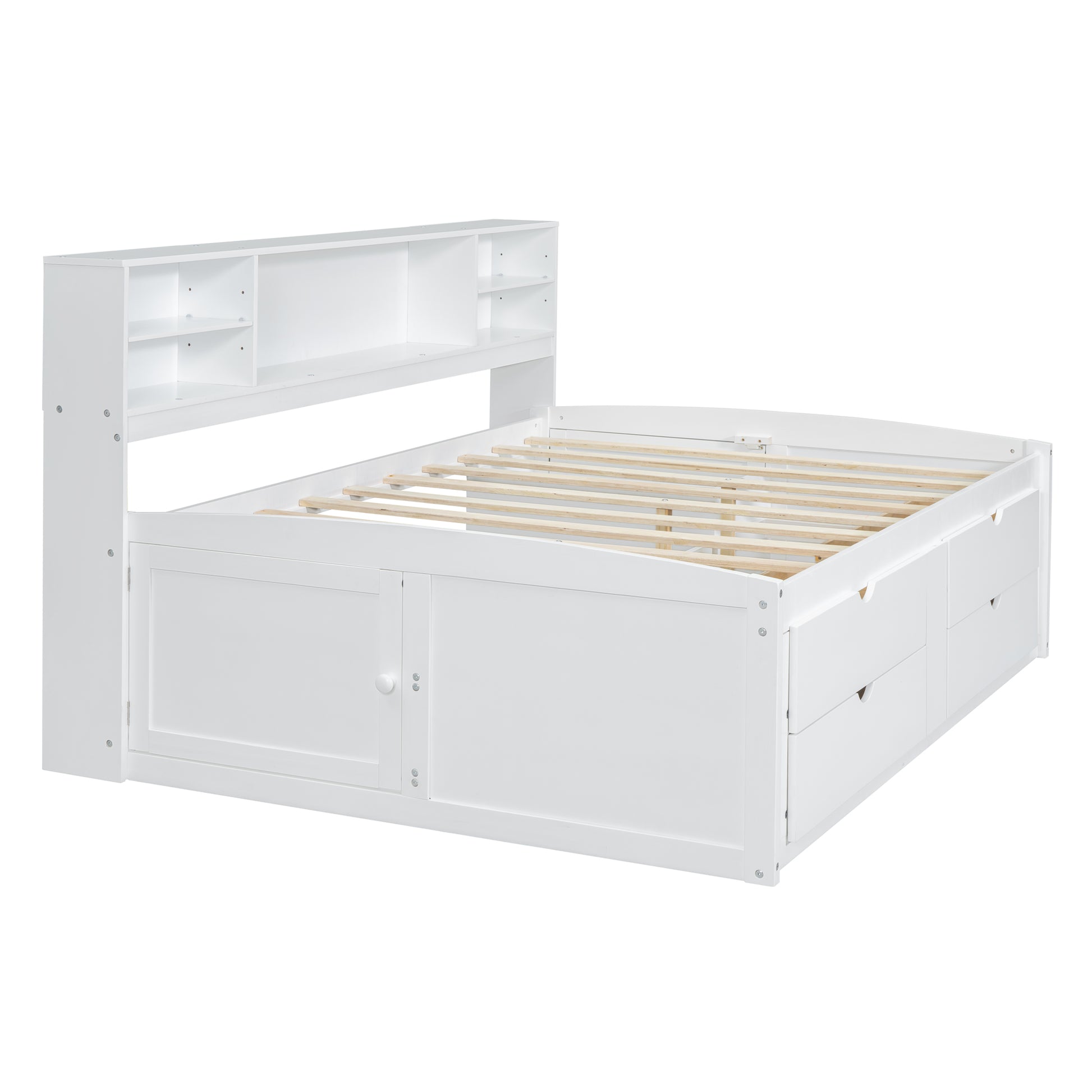 Full Size Wood Daybed With 2 Bedside Cabinets, Upper Shelves And 4 Drawers, White White Solid Wood Mdf