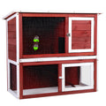 Wood Rabbit Hutch, Pet Playpen With 2 Stories, Ramp, Doors, Pull Out Tray, Water Bottle, Outdoor Enclosure For Small Animals Bunnies, Red And White Red Wood