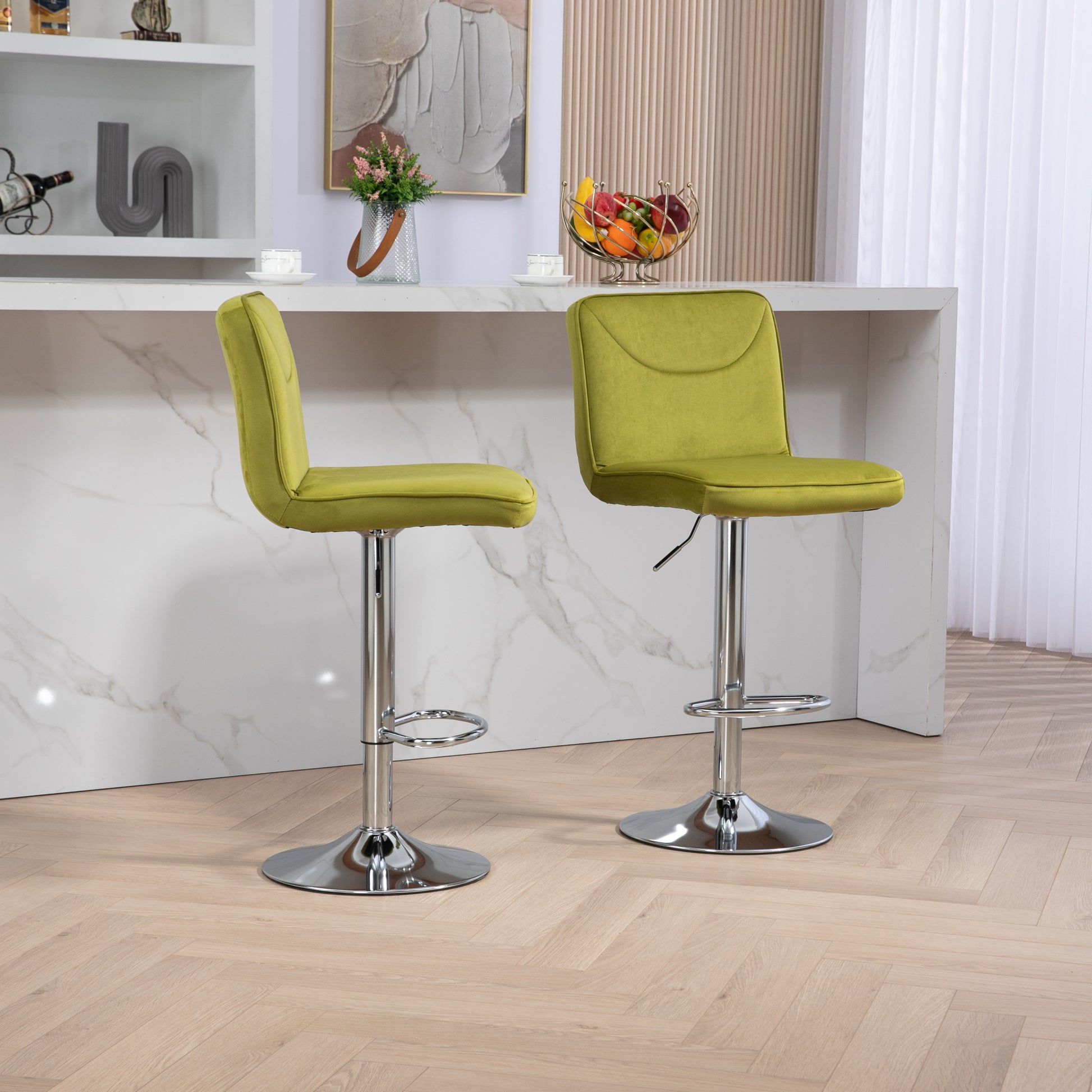 Coolmore Bar Stools With Back And Footrest Counter Height Dining Chairs 2Pc Set,360 Velvet Swivel Bar Stools Set Of 2, Adjustable Counter Height Bar Chairs Olive Velvet Olive Foam Velvet