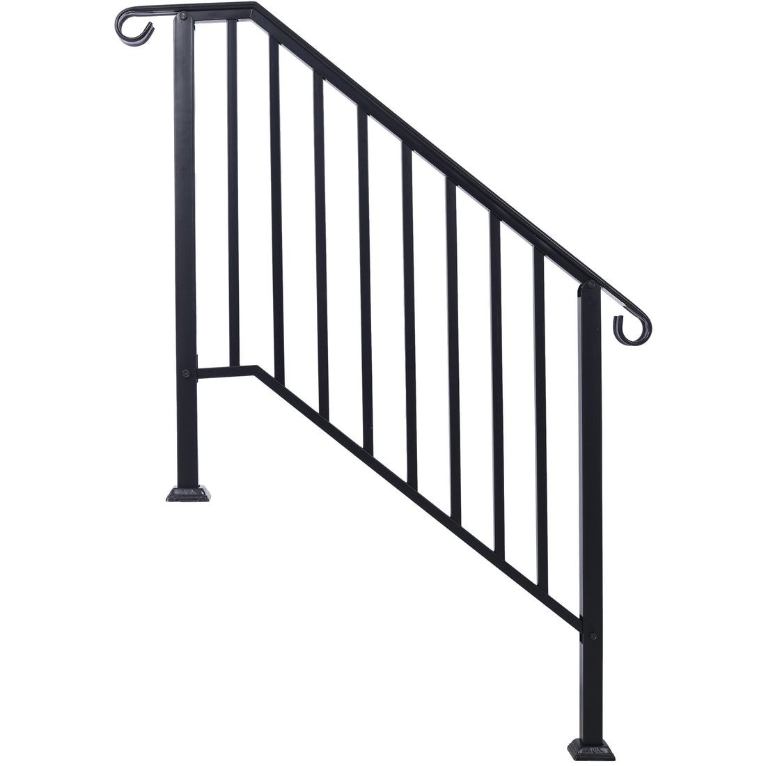 Handrails For Outdoor Steps, Fit 3 Or 4 Steps Outdoor Stair Railing, Picket#3 Wrought Iron Handrail, Flexible Porch Railing, Black Transitional Handrails For Concrete Steps Or Wooden Stairs Black Steel