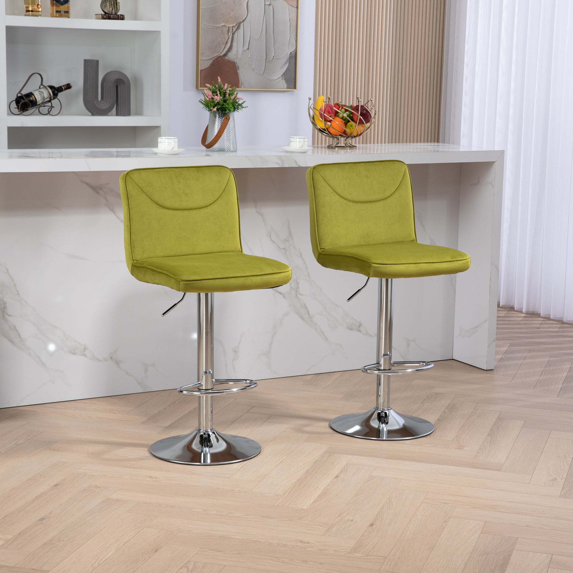 Coolmore Bar Stools With Back And Footrest Counter Height Dining Chairs 2Pc Set,360 Velvet Swivel Bar Stools Set Of 2, Adjustable Counter Height Bar Chairs Olive Velvet Olive Foam Velvet