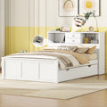 Full Size Wood Pltaform Bed With Win Size Trundle, 3 Drawers, Upper Shelves And A Set Of Usb Ports & Sockets, White White Solid Wood Mdf