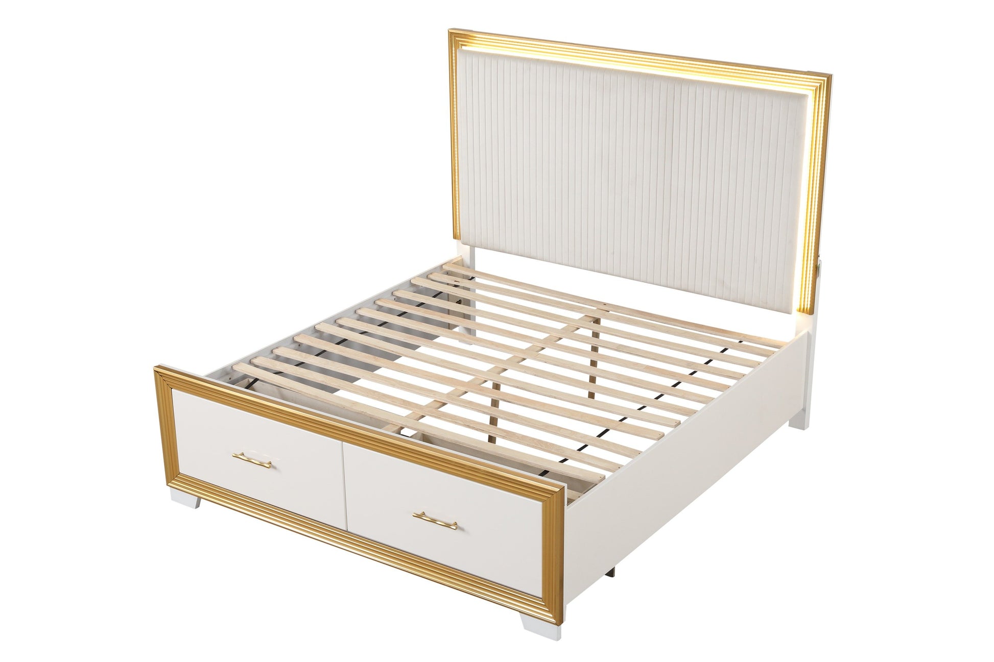 Contemporary Style 5Pc Queen Bedroom Set Made With Wood & Gold Finish Box Spring Not Required Queen White Wood 5 Piece Set Bedroom Bed Included,Chest Included,Dresser Included,Mirror Included,Nightstand Included Contemporary,Modern Solid Wood Mdf Built