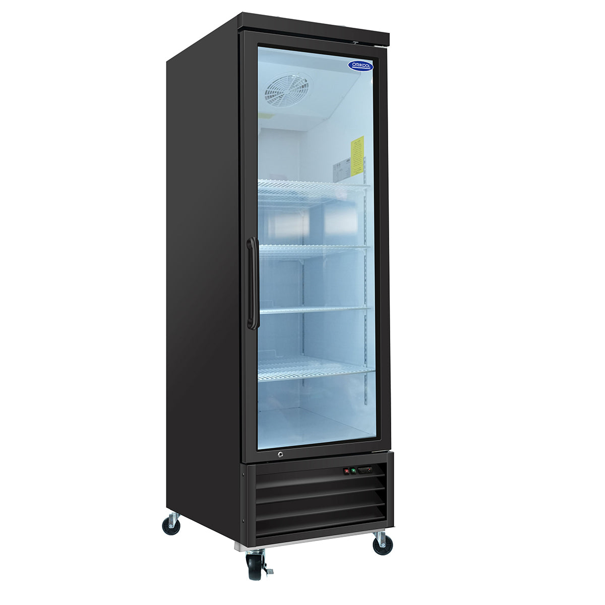 Orikool Glass Door Merchandiser Refrigerator 19.2 Cu.Ft Swing Door Commercial Display Refrigerators Merchandising Refrigeration With Led Top Panel Black Steel