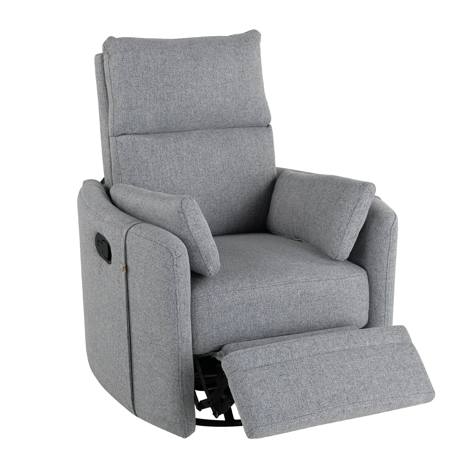 Upholstered Swivel Recliner Manual Rocker Recliner Chair Baby Nursery Chair With Two Removable Pillows For Living Room, Dark Grey Dark Grey Foam Linen