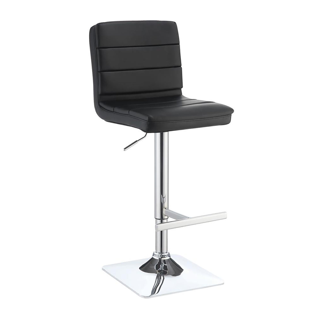 Black And Chrome Adjustable Bar Stool Set Of 2 Solid Black Dining Room Spot Clean Contemporary,Modern Bar Stools Solid Back Foam Upholstered
