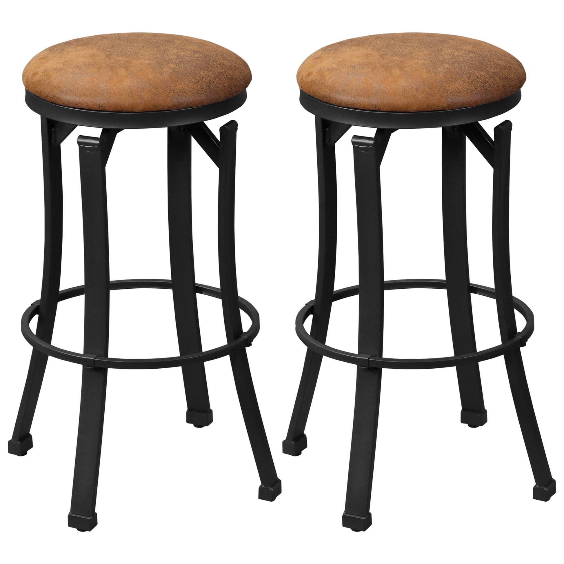 Bar Stools Set Of 2, Vintage Barstools With Footrest And Microfiber Cloth, 29 Inch Bar Height Stool With Powder Coated Steel Legs For Kitchen And Dining Room, Brown Brown Microfiber