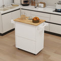 Kitchen Island Rolling Trolley Cart With Adjustable Shelves & Towel Rack & Seasoning Rack Rubber Wood Table Top White White Mdf