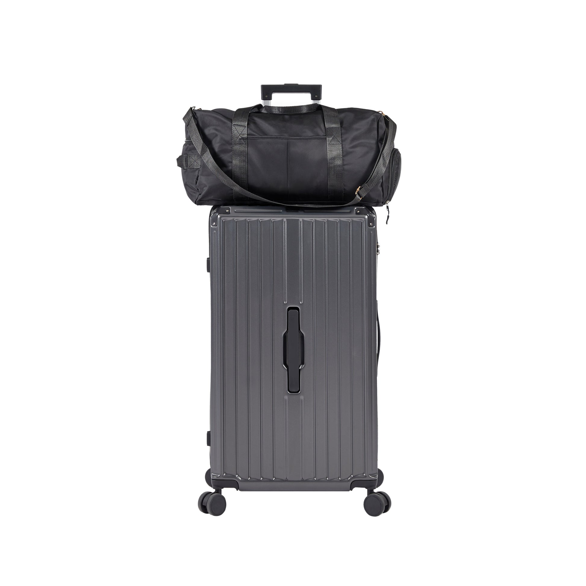 Luggage Set 4 Pcs 20" 24" 29" Travel Bag , Pc Abs Durable Lightweight Luggage With Collapsible Cup Holder, 360 Silent Spinner Wheels, Tsa Lock, Gray Dark Gray Abs Pc