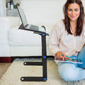 Foldable Aluminum Laptop Desk Adjustable Portable Table Stand With 2 Cpu Cooling Fans And Mouse Pad Black Metal