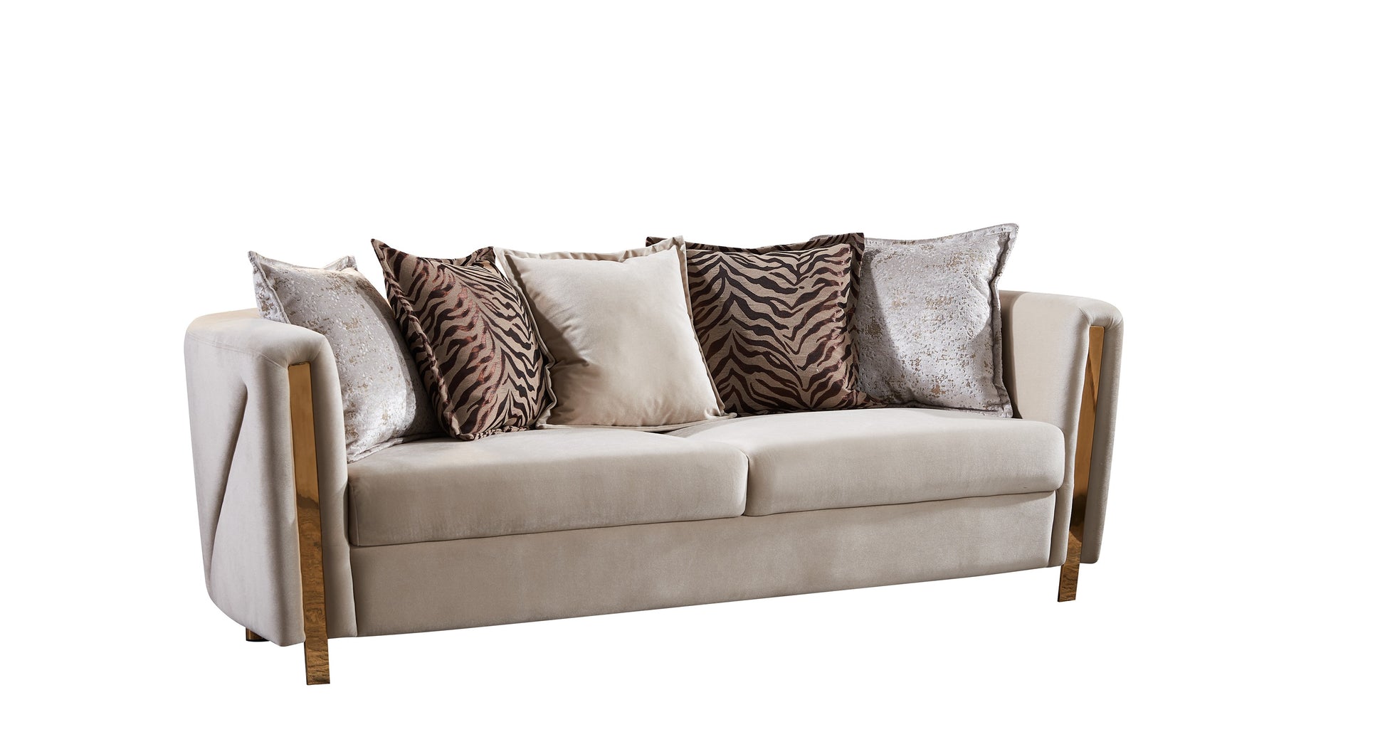 Thick Velvet Fabric Upholstered 3Pc Living Room Set Made With Wood In Beige Beige Velvet Wood Primary Living Space Soft Cushion Back Contemporary,Modern Solid Wood Mdf Wood 6 Seat