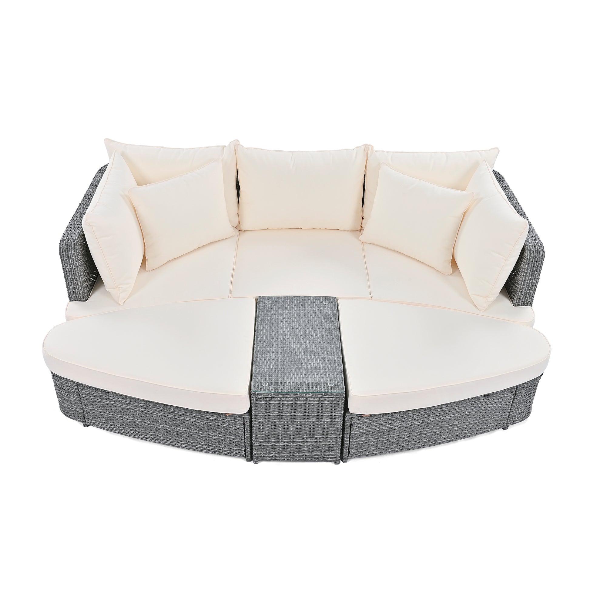 6 Piece Patio Outdoor Conversation Round Sofa Set, Pe Wicker Rattan Separate Seating Group With Coffee Table, Beige Yes Deep Seating Beige Weather Resistant Frame Water Resistant Cushion Garden & Outdoor Sofa Seating Groups Foam Rattan