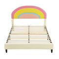 Full Size Upholstered Platform Bed With Rainbow Shaped And Height Adjustbale Headboard,Led Light Strips,Beige Beige Upholstered