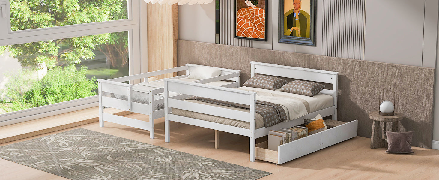 Wood Twin Over Full Bunk Bed With 2 Drawers, White Box Spring Not Required White Wood Bedroom Bunk Solid Wood Mdf