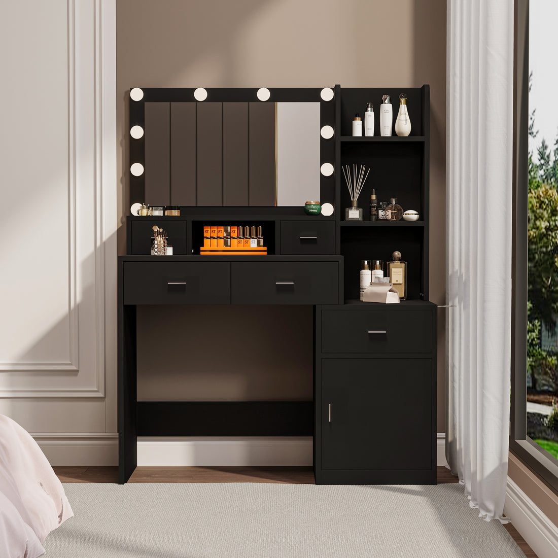 Newly Designed Smart Mirror Dressing Table With Drawers And Storage Cabinet, Dressing Table With Dressing Pad For Bedroom, Dressing Room Black Bedroom American Design,American Traditional,Classic,Coastal Mdf Glass