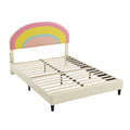 Full Size Upholstered Platform Bed With Rainbow Shaped And Height Adjustbale Headboard,Led Light Strips,Beige Beige Upholstered