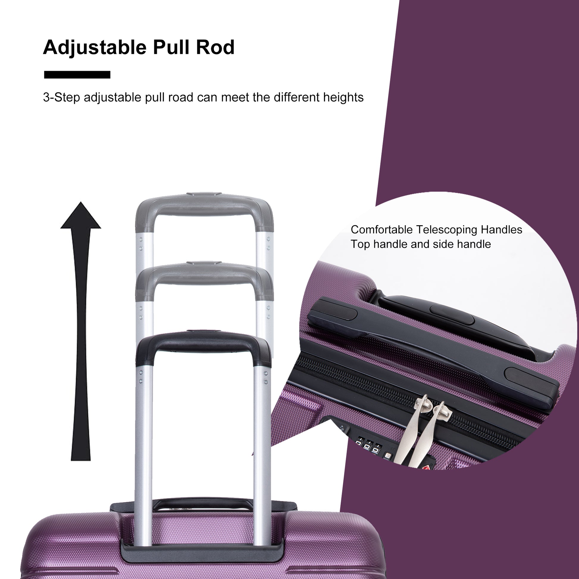 Expandable 3 Piece Luggage Sets Pc Lightweight & Durable Suitcase With Two Hooks, Spinner Wheels, Tsa Lock, 21 25 29 Dark Purple Dark Purple Pc