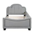 Twin Size Upholstered Daybed With Cloud Shaped Headboard, Embedded Elegant Copper Nail Design, Gray Gray Velvet