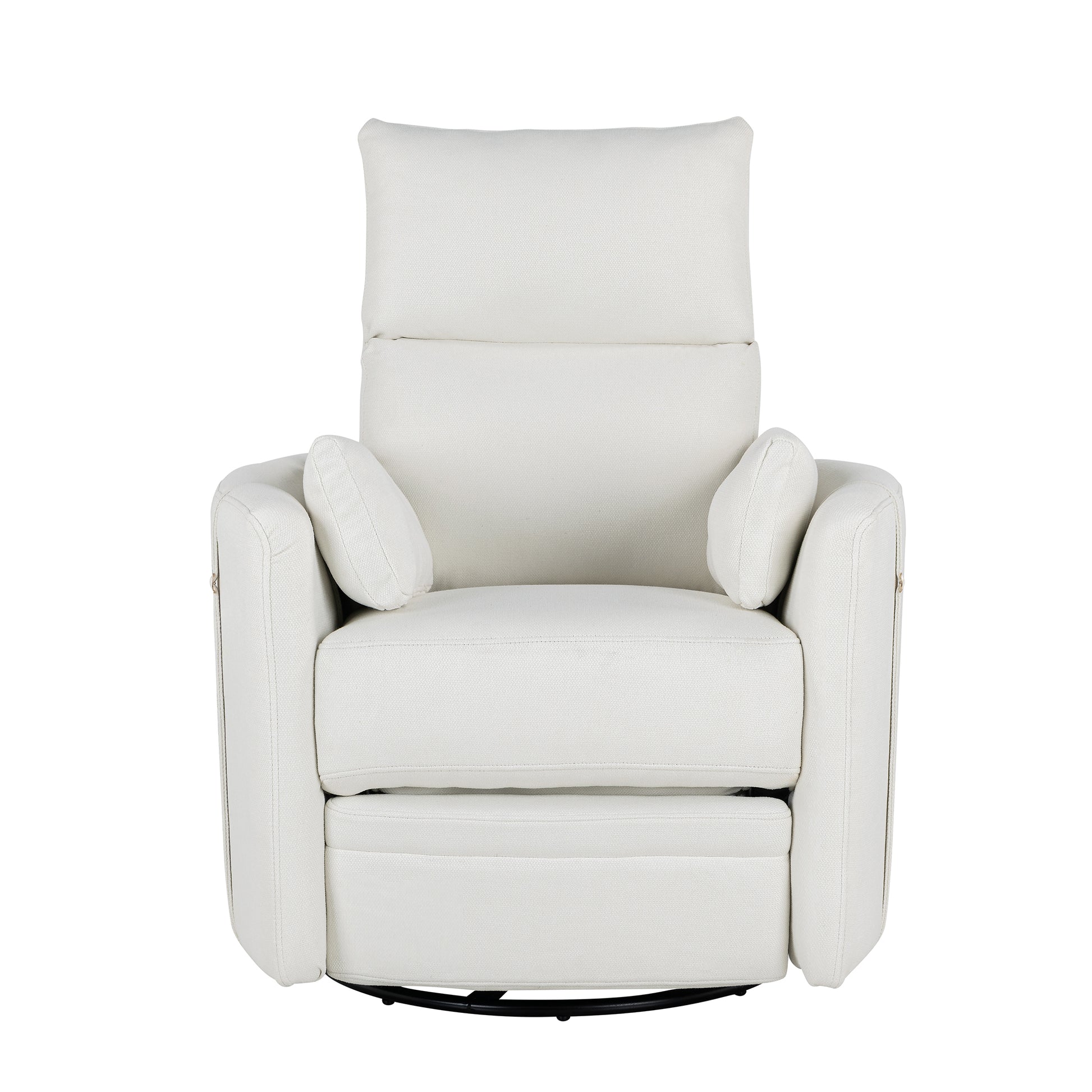 Upholstered Swivel Recliner Manual Rocker Recliner Chair Baby Nursery Chair With Two Removable Pillows For Living Room, Beige Beige Foam Linen