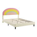 Full Size Upholstered Platform Bed With Rainbow Shaped And Height Adjustbale Headboard,Led Light Strips,Beige Beige Upholstered