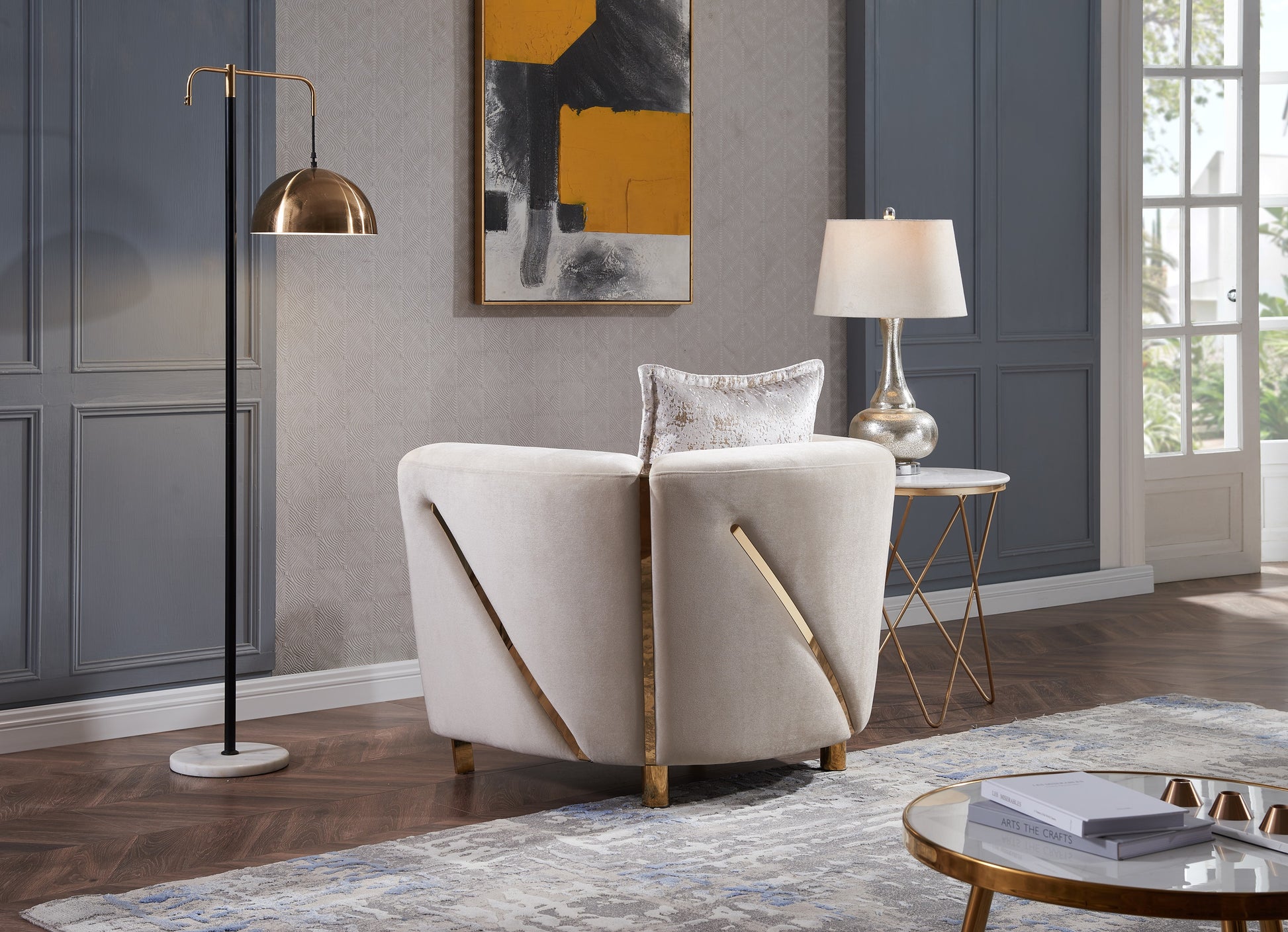 Thick Velvet Fabric Upholstered 3Pc Living Room Set Made With Wood In Beige Beige Velvet Wood Primary Living Space Soft Cushion Back Contemporary,Modern Solid Wood Mdf Wood 6 Seat