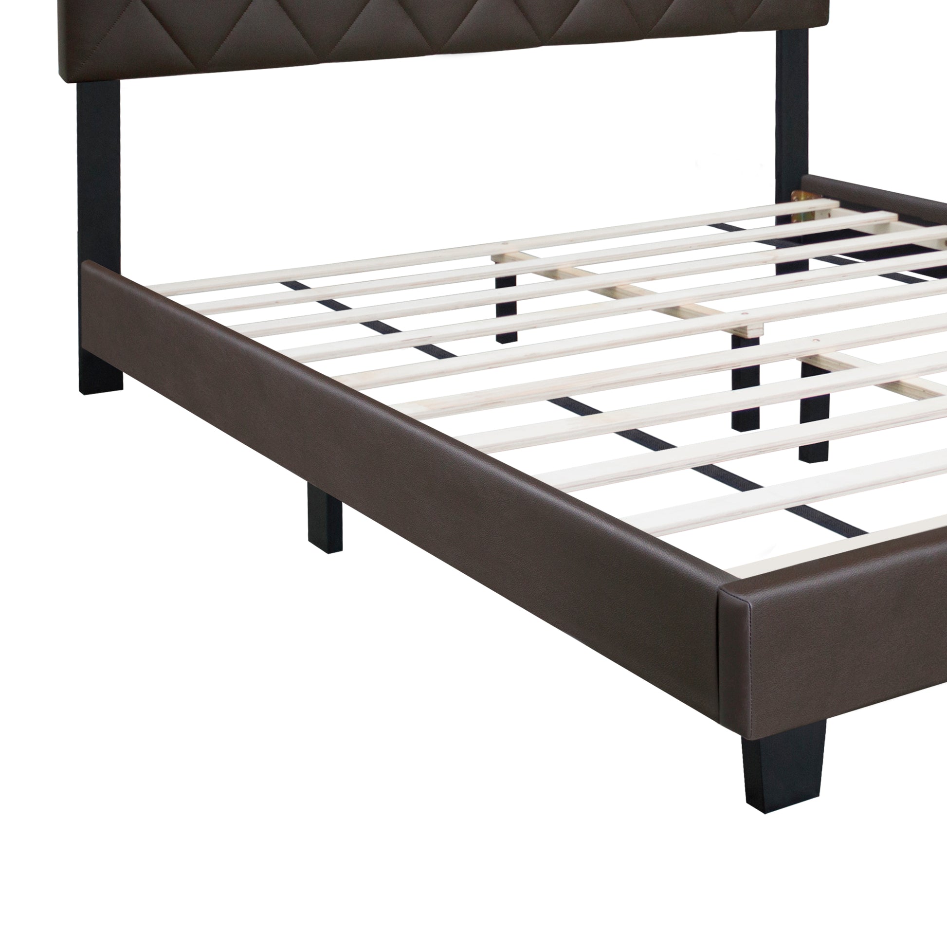 Brown Queen Size Adjustable Upholstered Bed Frame Stain Resistant Pvc Leather Plaid Design Simple Style Box Spring Not Required Queen Brown Wood Espresso Bedroom Classic,Minimalist,Shabby Chic Rubberwood Adjustable Bedbase Fiber Foam And Polyester Fiber
