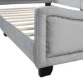 Twin Size Upholstered Daybed With Cloud Shaped Headboard, Embedded Elegant Copper Nail Design, Gray Gray Velvet