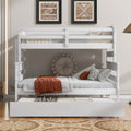 Wood Twin Over Full Bunk Bed With Twin Size Trundle, White Box Spring Not Required White Wood Bedroom Solid Wood Mdf