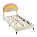 Twin Size Upholstered Platform Bed With Rainbow Shaped And Height Adjustbale Headboard,Led Light Strips,Beige Beige Upholstered