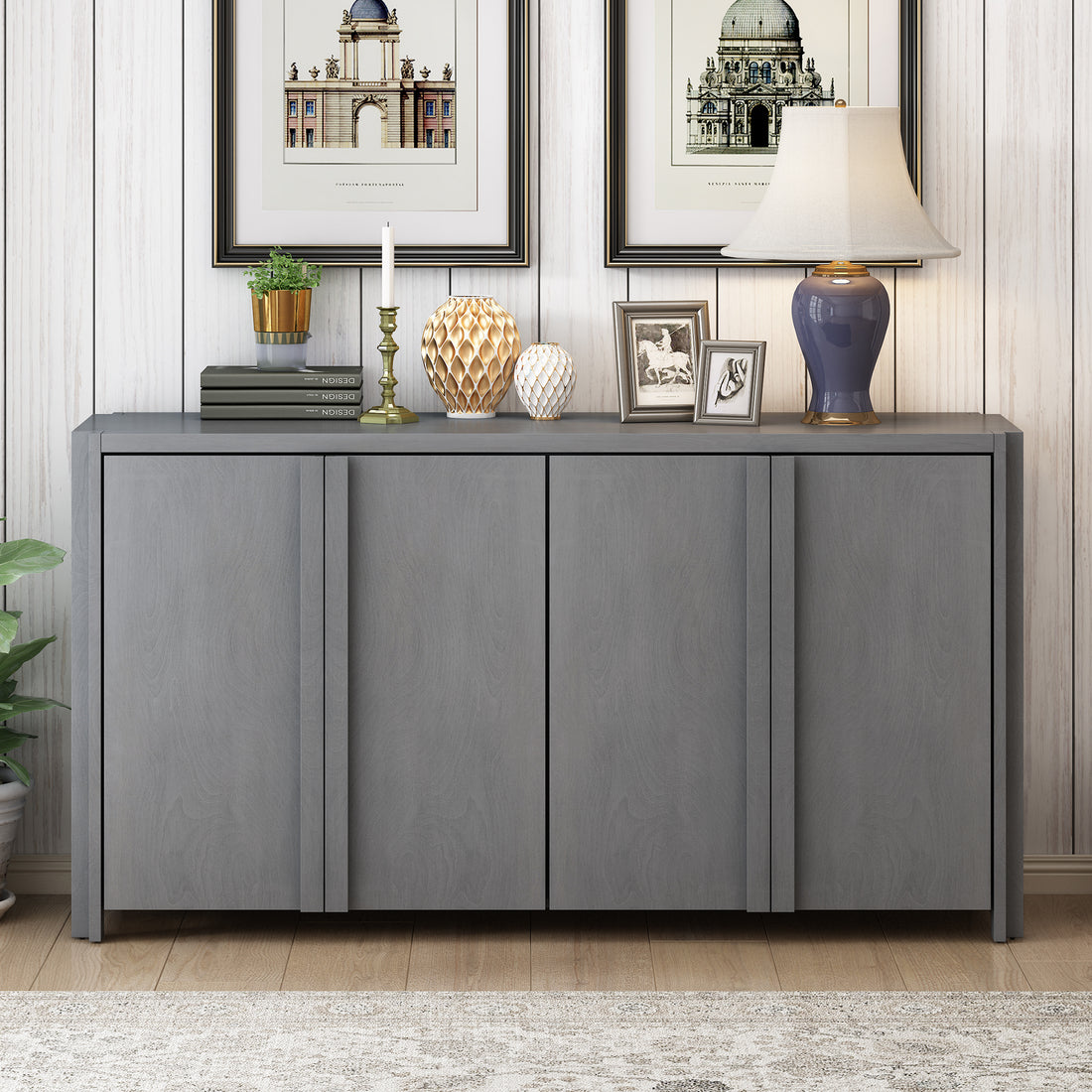 Designed Storage Cabinet Sideboard With 4 Doorsadjustable Shelves, Suitable For Living Rooms, Entrance And Study Rooms. 1 2 Shelves Gray Mdf Acacia