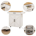 Kitchen Island Rolling Trolley Cart With Adjustable Shelves & Towel Rack & Seasoning Rack Rubber Wood Table Top White White Mdf