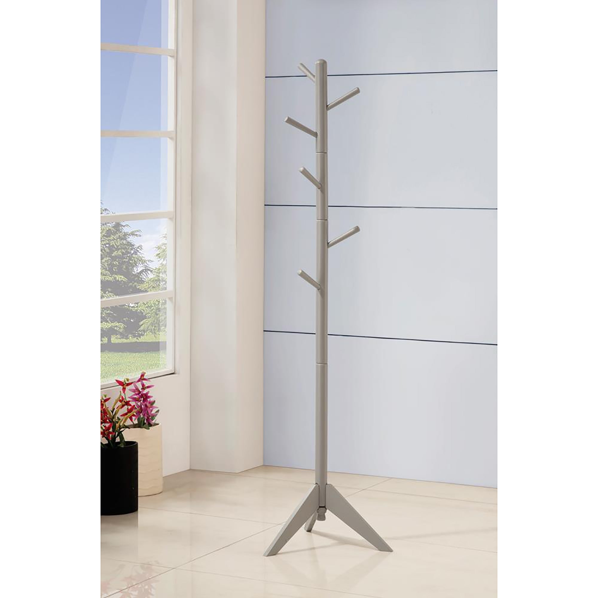 Grey 6 Hook Coat Rack Grey Gray Primary Living Space Contemporary,Modern Rubberwood Wood