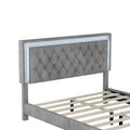 3 Pieces Bedroom Sets,Queen Size Upholstered Platform Bed With Led Lights And Two Nightstands Gray Gray Velvet