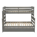 Wood Twin Over Full Bunk Bed With Twin Size Trundle, Gray Box Spring Not Required Gray Wood Bedroom Solid Wood Mdf