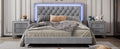 Queen Size Upholstered Bed Frame With Led Lights,Modern Velvet Platform Bed With Tufted Headboard,Gray Gray Velvet