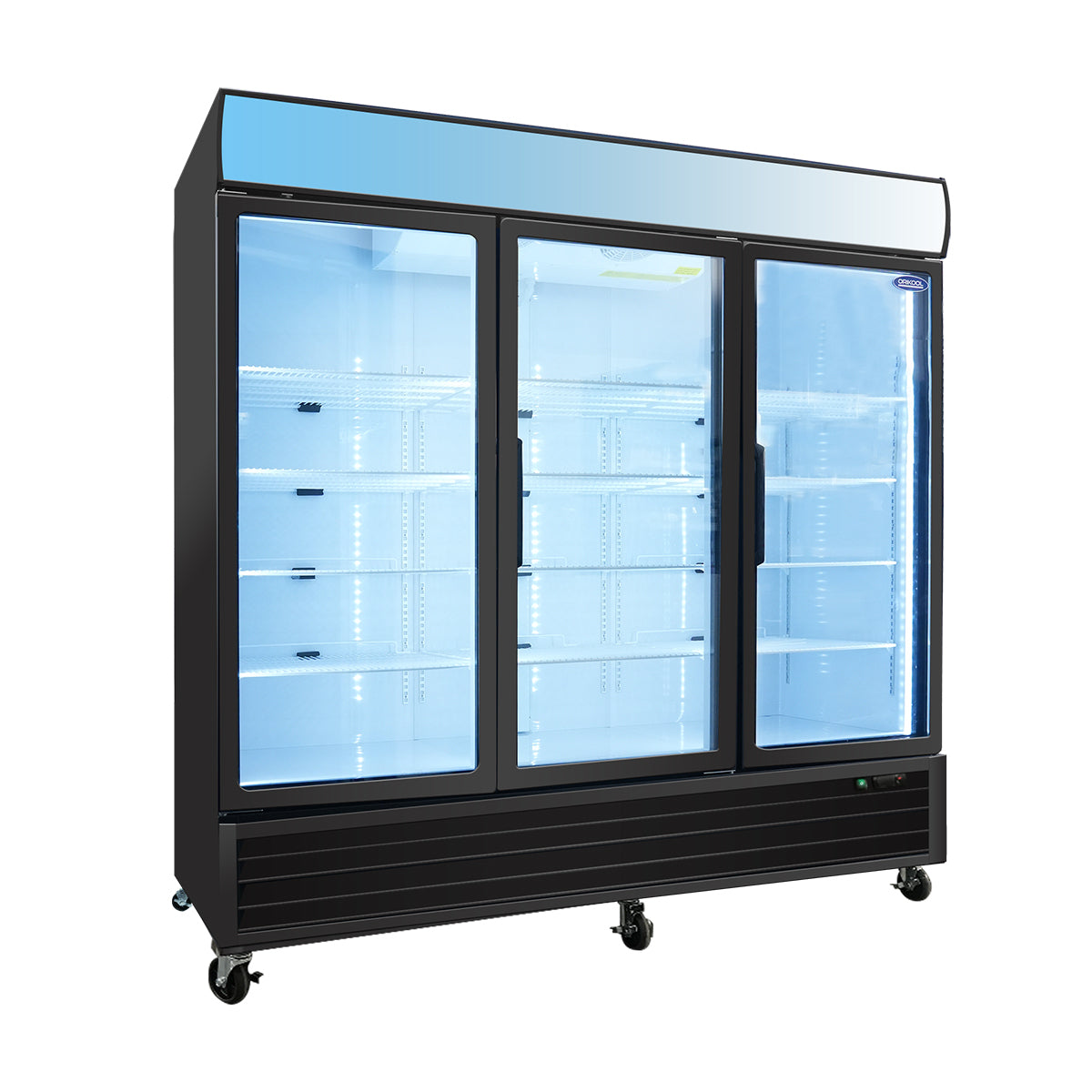 Orikool Glass Door Merchandiser Freezer 70 Cu.Ft Swing Door Commercial Reach In Display Freezers With Led Top Panel Upright Freeze Storage Black Steel