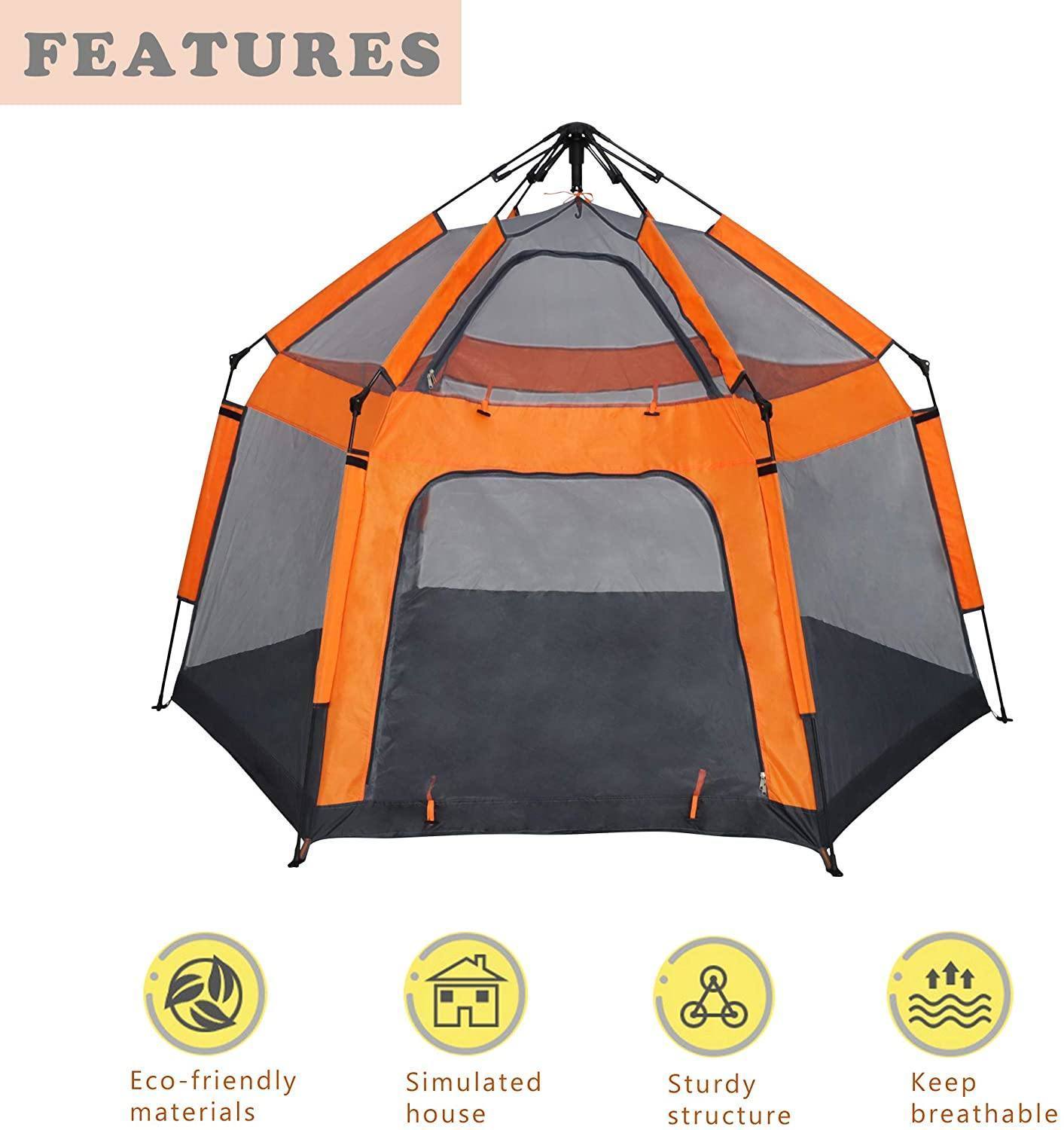 Kids Play Tent Pop Up Portable Hexagon Playhouse For Backyard Patio Indoor Outdoortent House Orange Oxford Fabric