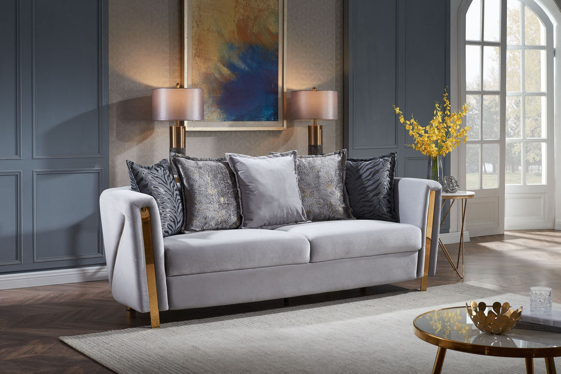 Chanelle Thick Velvet Fabric Upholstered Sofa Made With Wood In Gray Gray Velvet Wood Primary Living Space Soft Cushion Back Contemporary,Modern Velvet Wood